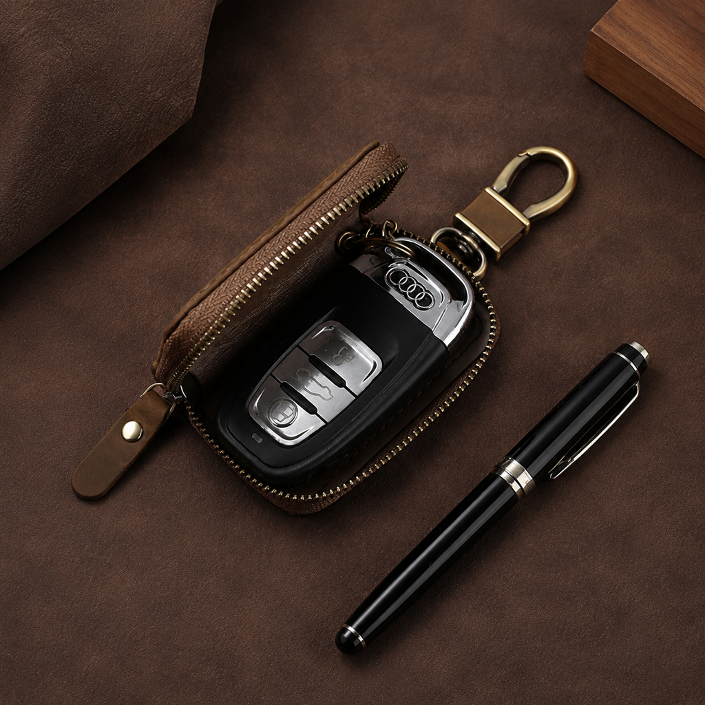 Personalised Compact Leather Car Key Pouch