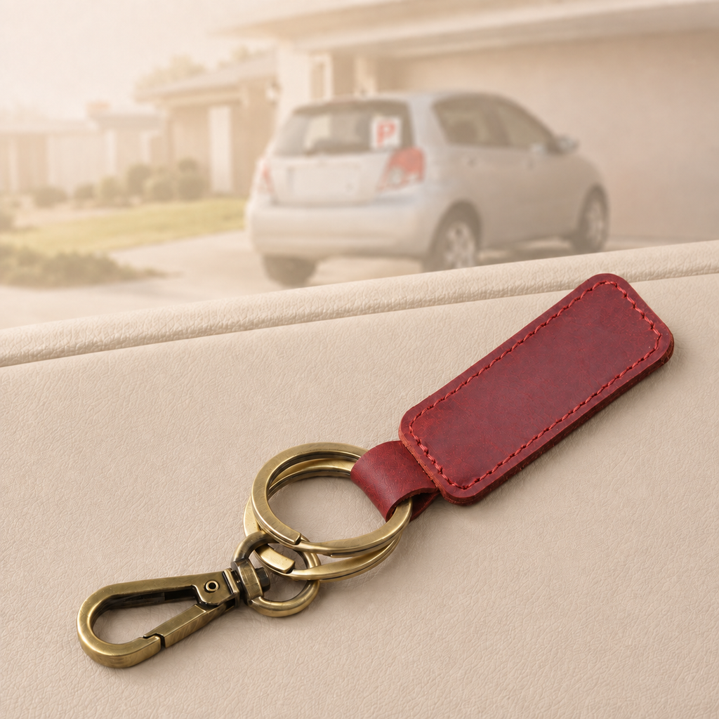 Personalised Double-Ring Crazy Horse Leather Keyring
