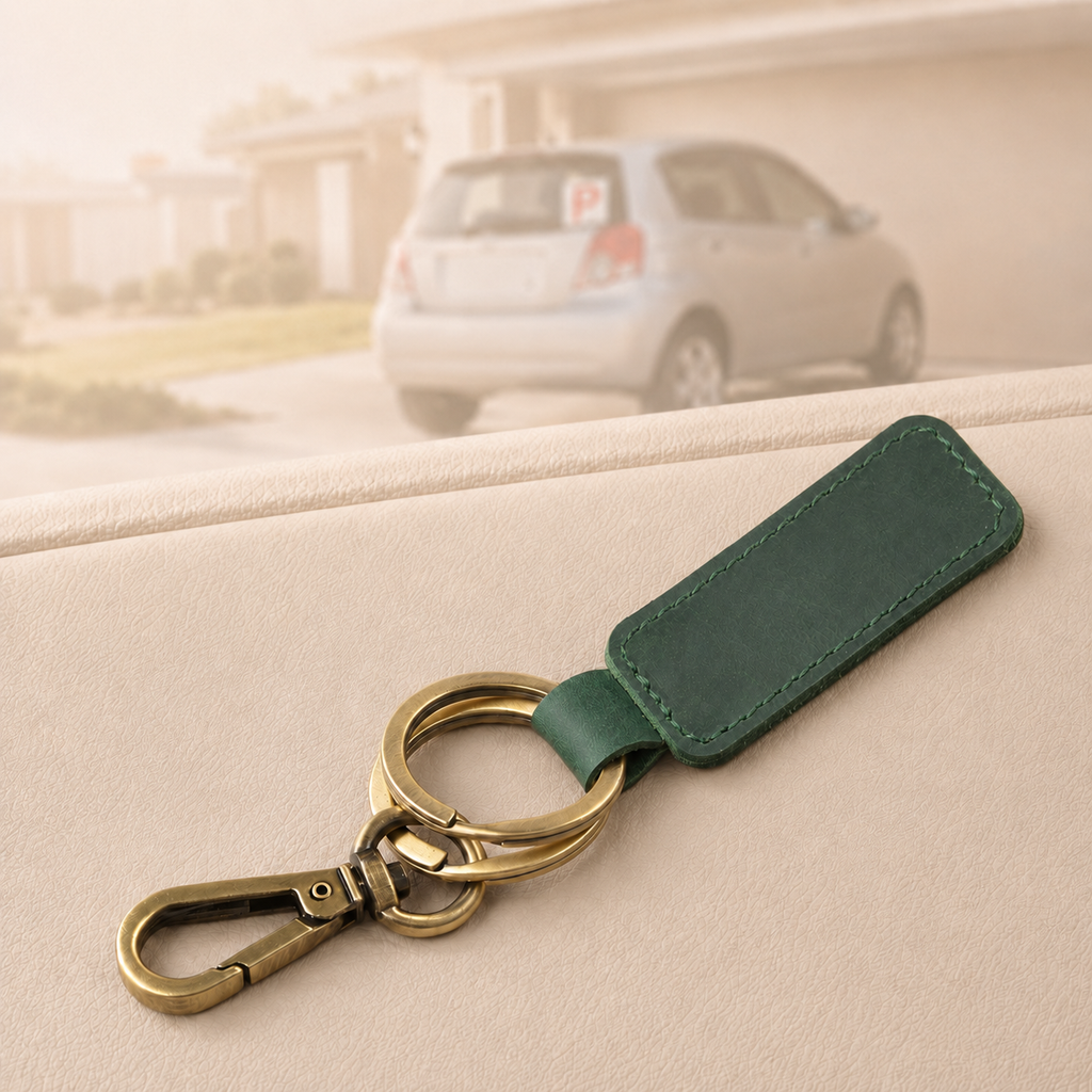 Personalised Double-Ring Crazy Horse Leather Keyring