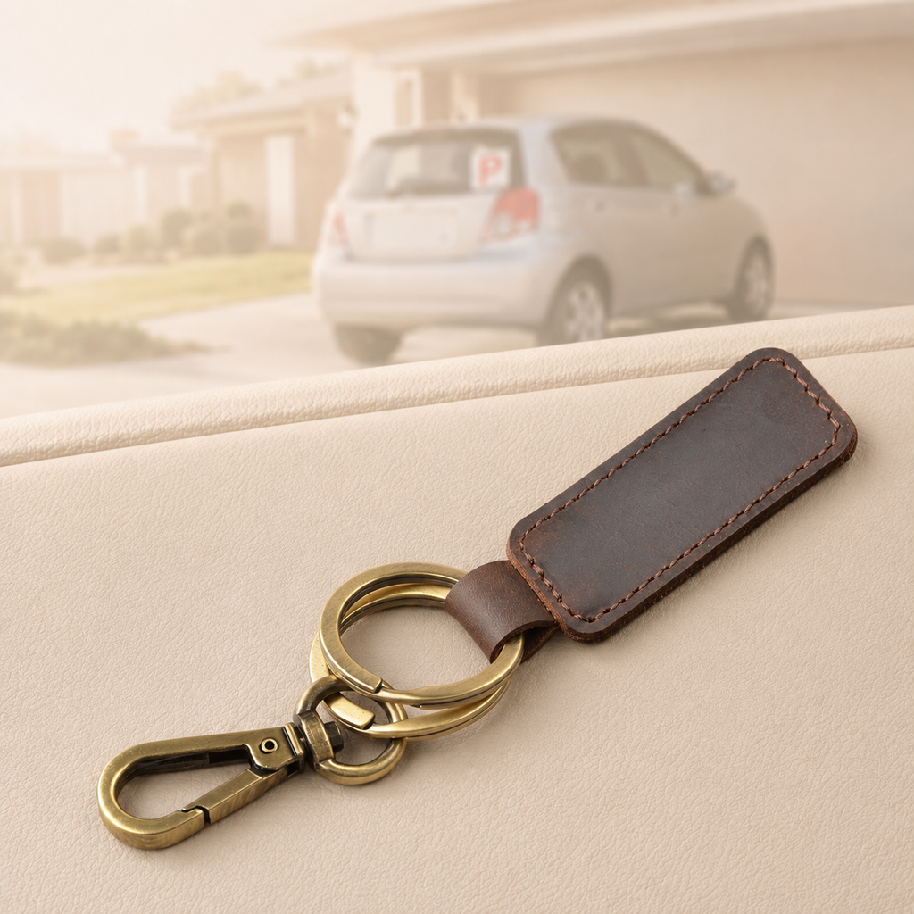 Personalised Double-Ring Crazy Horse Leather Keyring
