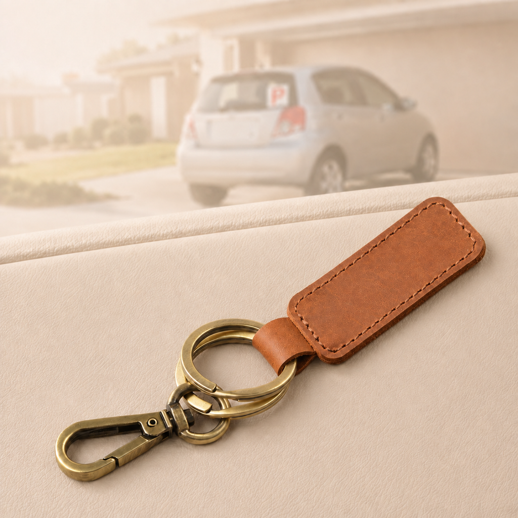 Personalised Double-Ring Crazy Horse Leather Keyring
