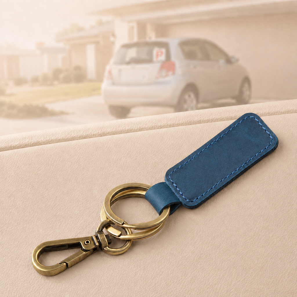 Personalised Double-Ring Crazy Horse Leather Keyring