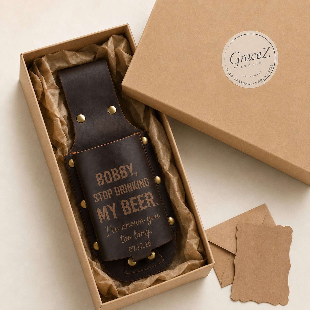 Personalised Crazy Horse Leather Bottle Holder