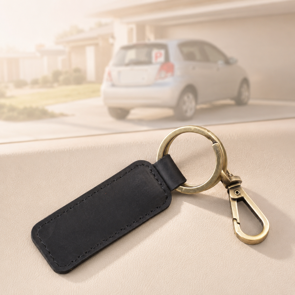 Personalised Double-Ring Crazy Horse Leather Keyring