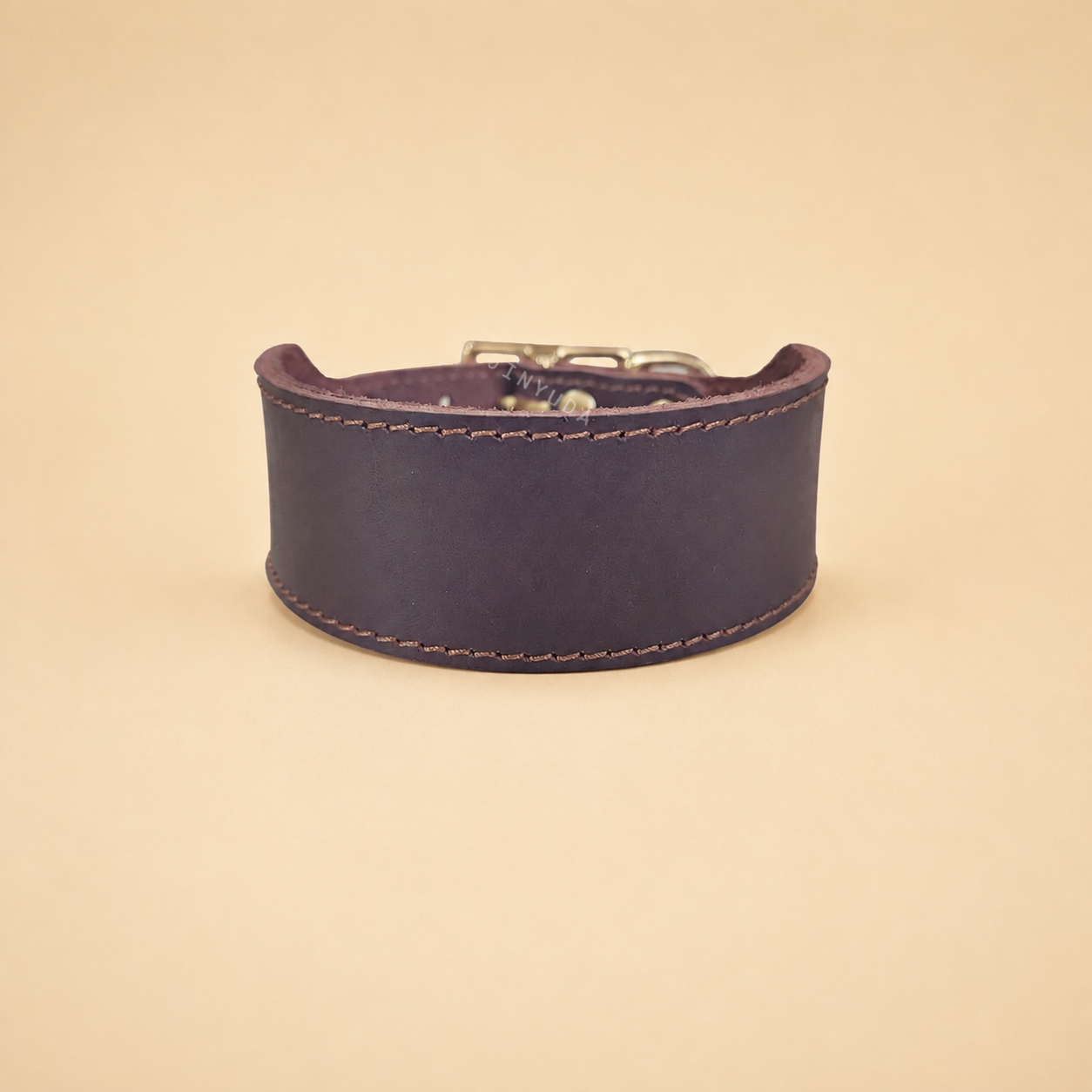 Brown wide-centre top-grain leather Greyhound and sighthound collar with reinforced stitching