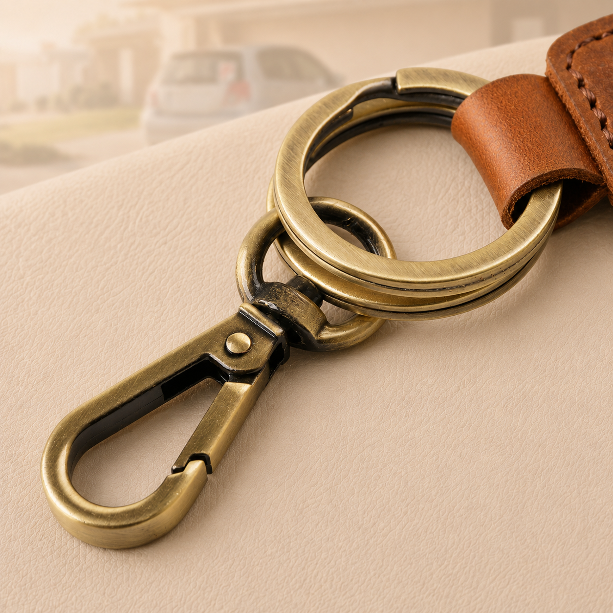 Personalised Double-Ring Crazy Horse Leather Keyring