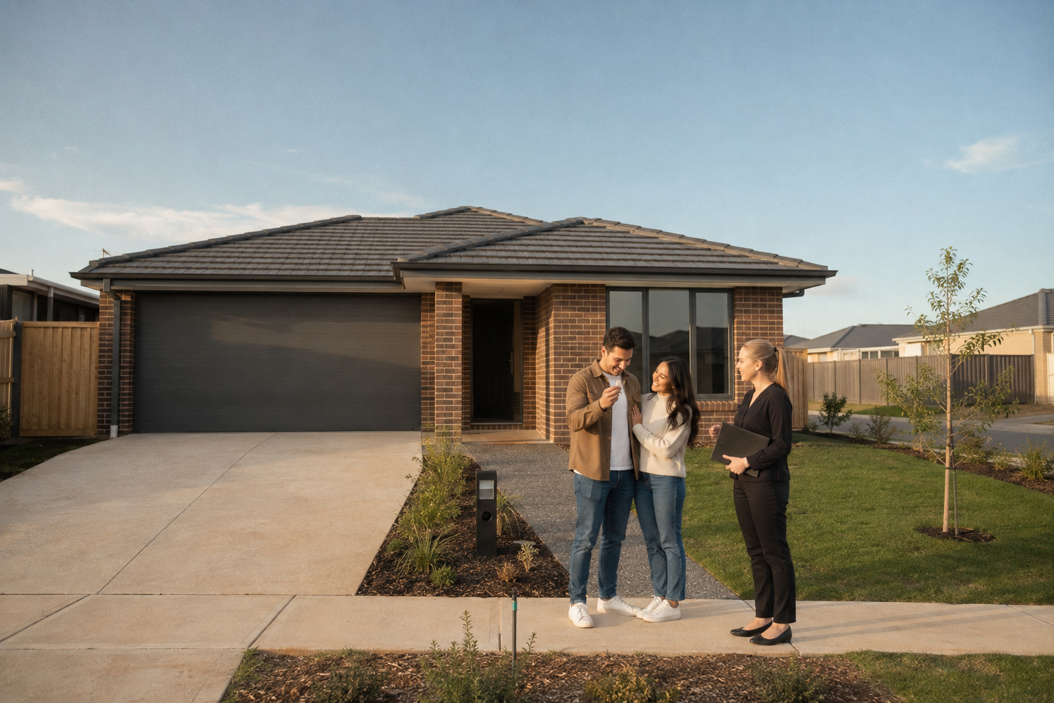 A couple receiving the keys to their first Australian home