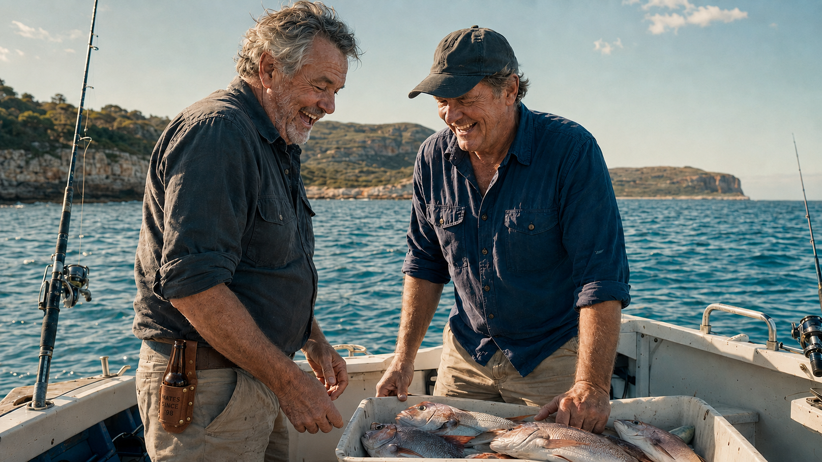 Two old friends enjoying an Australian fishing trip together