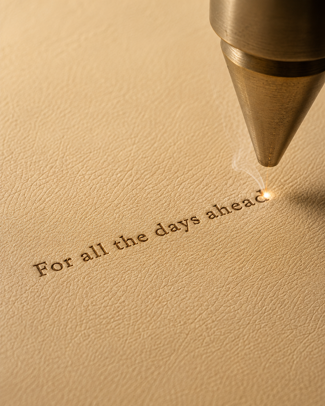 Meaningful words being engraved directly into leather