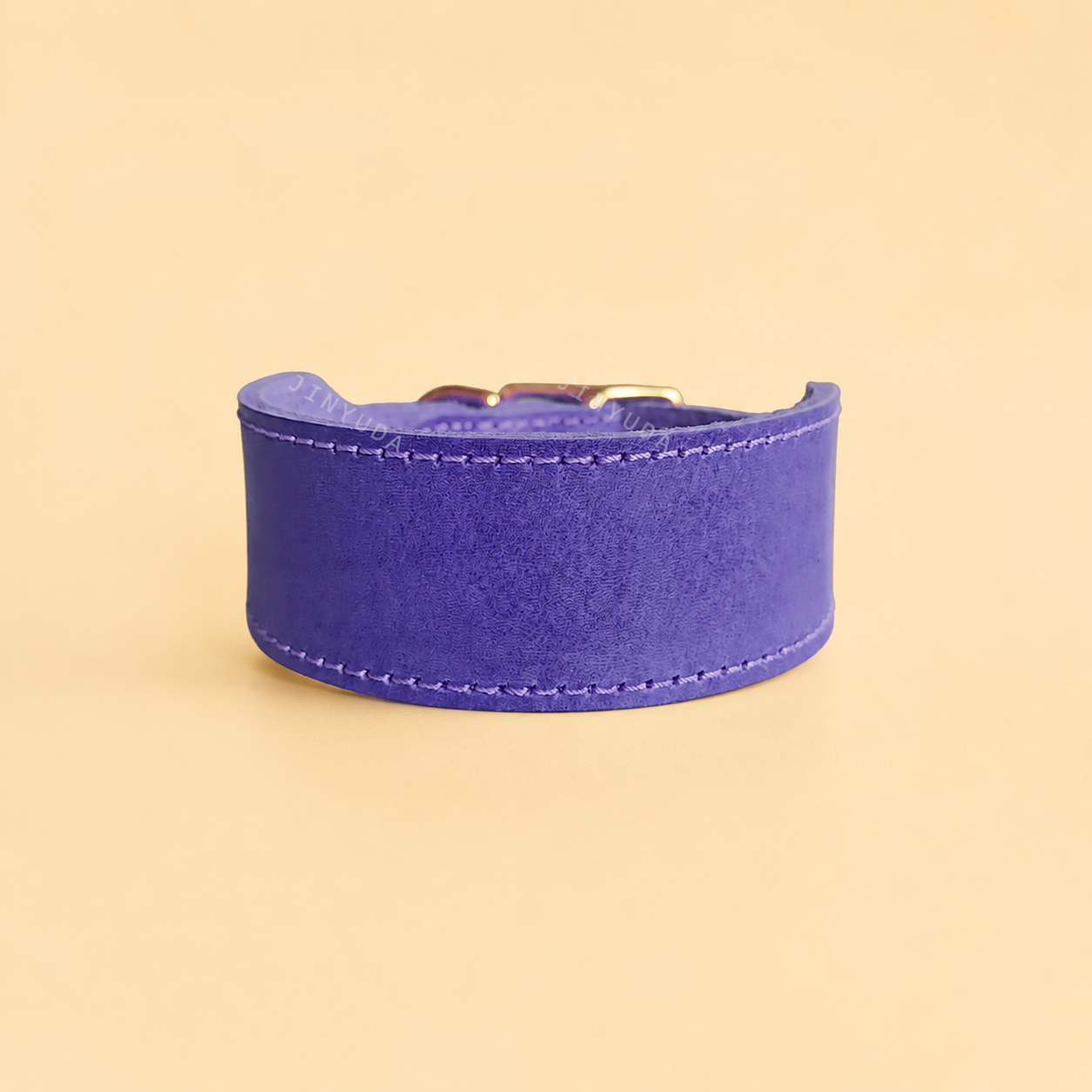 Purple wide-centre top-grain leather Greyhound and sighthound collar with reinforced stitching