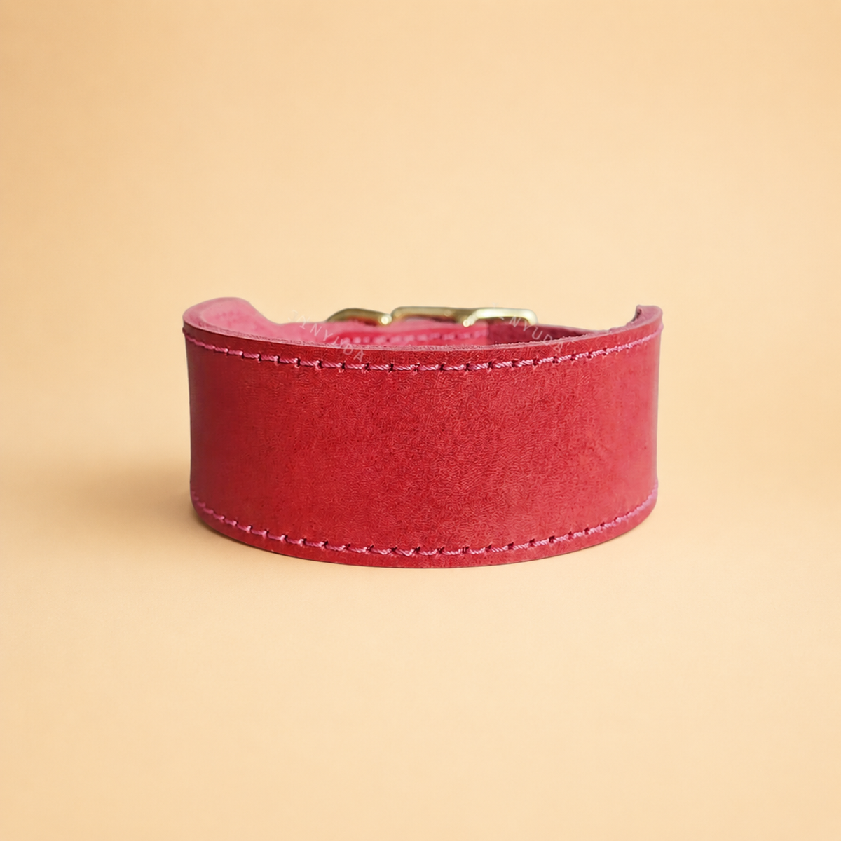 Red wide-centre top-grain leather Greyhound and sighthound collar with reinforced stitching