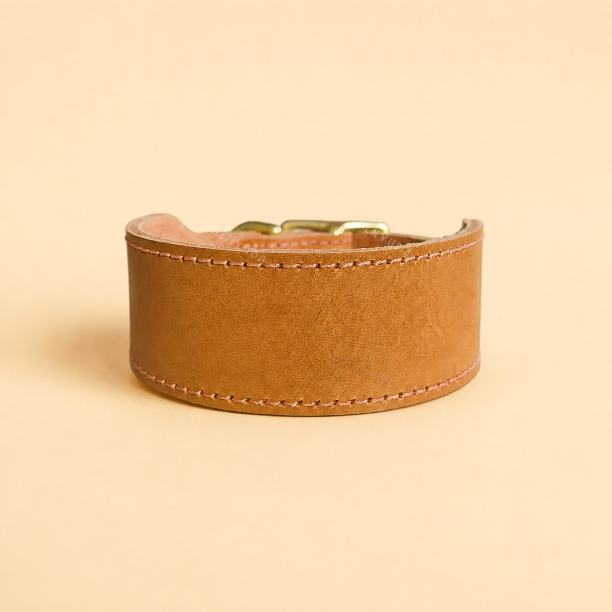 Yellow wide-centre top-grain leather Greyhound and sighthound collar with reinforced stitching